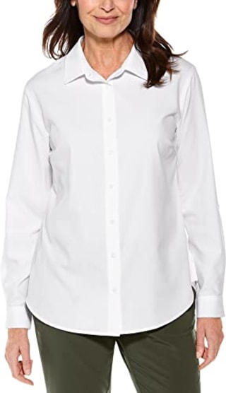 Coolibar UPF 50+ Women's Hepburn Shirt - Sun Protective (XX-Small- White)