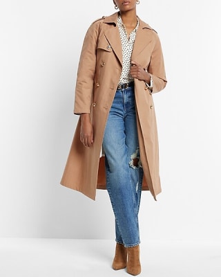 Nylon Sherpa-Lined Novelty Button Belted Trench Coat