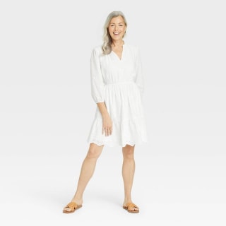 Women's Bishop 3/4 Sleeve Eyelet A-Line Dress - Knox Rose