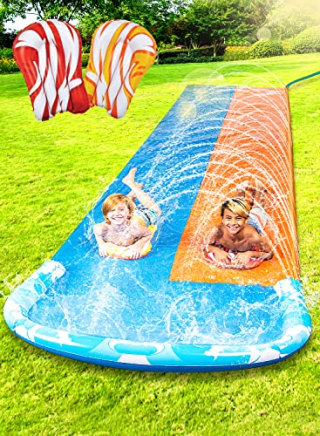JOYIN 22.5ft Slip Slide and 2 Bodyboards, Lawn Water Slides Slip N Waterslides Summer Water Toy with Build in Sprinkler for Backyard Outdoor Water Fun for Kids Adults