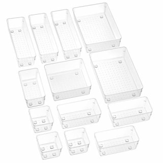 SMARTAKE 13-Piece Drawer Organizers with Non-Slip Silicone Pads, 5-Size Desk Drawer Organizer Trays Storage Tray for Makeup, Jewelries, Utensils in Bedroom Dresser, Office and Kitchen, Clear