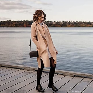 CHICWISH Women's Classy Light Tan Open Front Knit Coat Cardigan, Size M-L