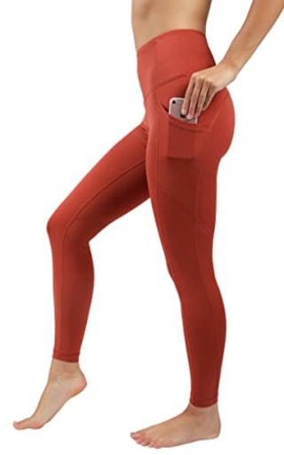 90 Degree By Reflex Power Flex Yoga Pants - High Waist Squat Proof Ankle Leggings with Pockets for Women - Burnt Amber - XS