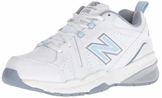 New Balance Women's 608 V5 Casual Comfort Cross Trainer, White/Light Blue, 7.5 M US