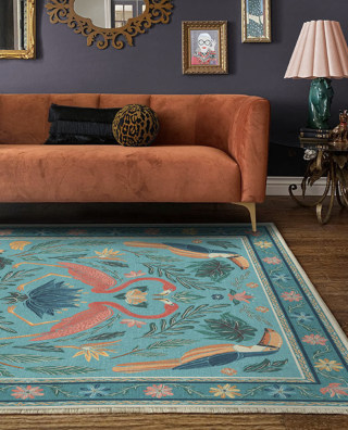Iris Apfel Birds Of A Feather Aqua Rug