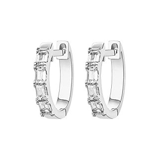 PAVOI 14K White Gold Plated S925 Sterling Silver Post Baguette Cubic Zirconia Cuff Earrings Huggie Stud