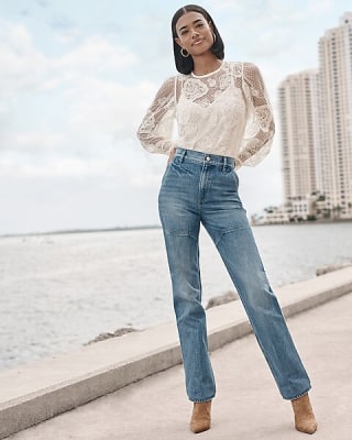 Lace Long Sleeve Crew Neck Top