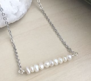 White Pearl Bar Necklace