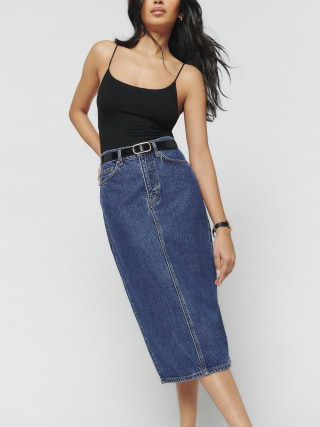 Jayde High Rise Denim Midi Skirt