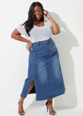 Side Split Denim Maxi Skirt