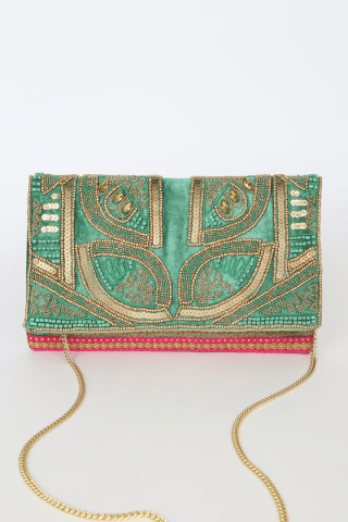 Lulus | Bead the Best Green Velvet Beaded Clutch | 100% Cotton