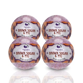 Nature's Beauty Brown Sugar &amp; Fig Bath Bomb Multi-Pack - Natural Hand Crafted, Non-Staining, Luxury Fizzy Spa Bomb, Moisturize Dry Skin, Made w/Orange Extract + Coconut Oil, 4.6 oz (4 Pack)