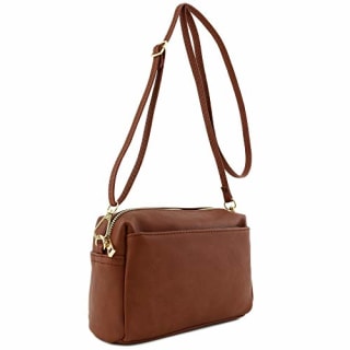 FashionPuzzle Triple Zip Small Crossbody Bag (Mocha)