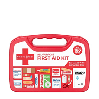 Johnson & Johnson All-Purpose Portable Compact Emergency First Aid Kit, 160 pc