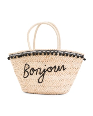 Bonjour Large Straw Tote With Pom Pom Detailing