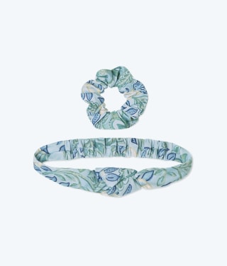 The Poolside Scrunchie & Headband Set - Secret Garden in Powder Blue & Sage