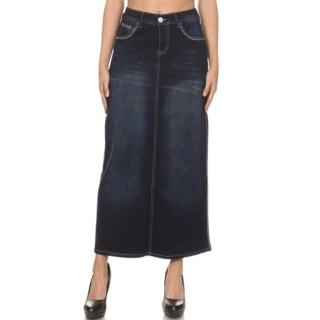 Long A-Line Stretch Denim Maxi Skirt