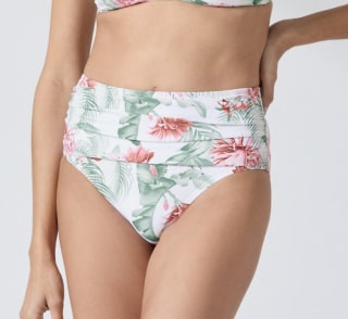 Breezy Botanical Shirred High-Waist Bikini Bottoms