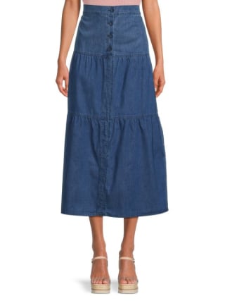 YAL New York Tiered Denim Skirt