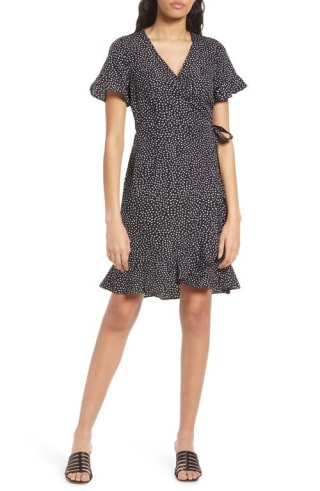 VERO MODA Henna Frill Wrap Dress in Black Aop Dot at Nordstrom