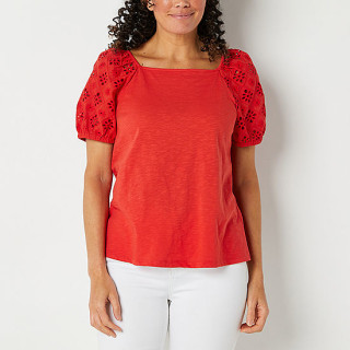 ST. JOHN`S BAY St. John's Bay Womens Square Neck Elbow Sleeve Blouse, Small, Blue