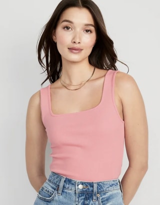 Fitted Square-Neck Rib-Knit Tank Top