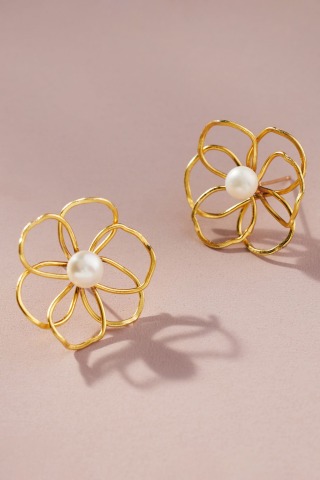 Anthropologie Pearl Flower Earrings