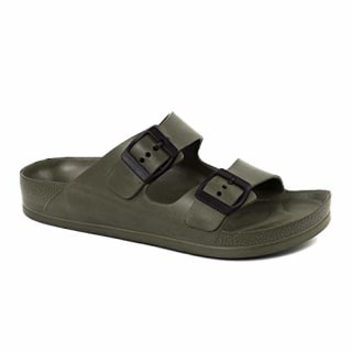 FUNKYMONKEY Women's Comfort Slides Double Buckle Adjustable EVA Flat Sandals (6 M US, Army Green/Sandals)