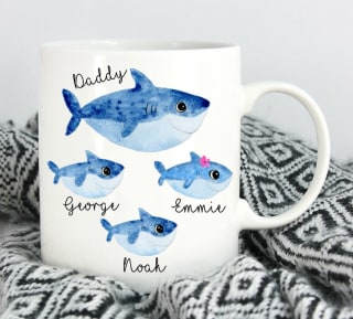 Daddy Shark Mug, Fathers Day Gift From Wife And Kids, Personalized Gift For Husband, Gift For Dad From Daughter, Dad Mug With Names