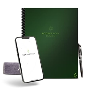 Rocketbook Fusion Smart Reusable Notebook - Calendar, To-Do Lists, and Note Template Pages with 1 Pilot Frixion Pen &amp; 1 Microfiber Cloth Included - Terrestrial Green Cover, Letter Size (8.5" x 11")
