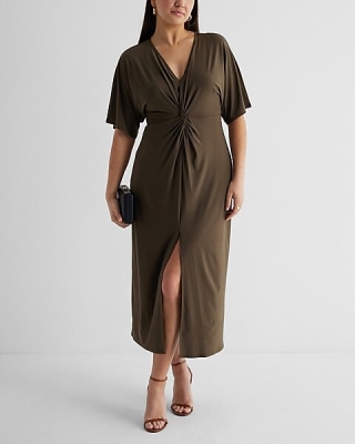 V-Neck Twist Front Maxi Dress