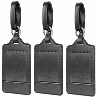 Teskyer Luggage Tag, 3 Pack Premium PU Leahter Luggage Tags Privacy Protection Travel Bag Labels Suitcase Tags