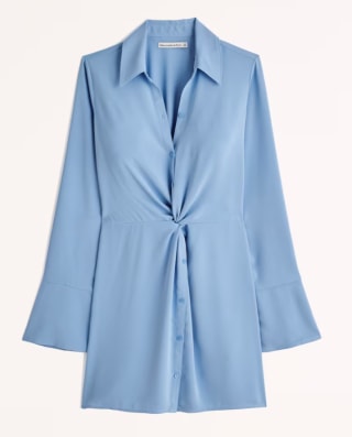 Long-Sleeve Twist-Front Shirt Dress