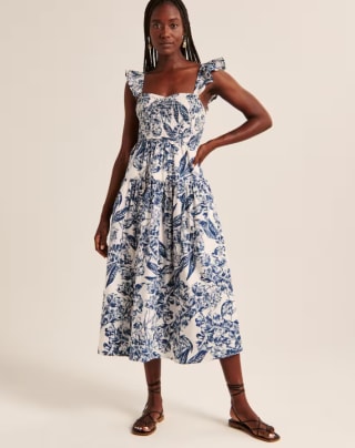 Ruffle Strap Smocked Midi Dress