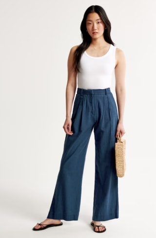 Linen-Blend Tailored Wide Leg Pant