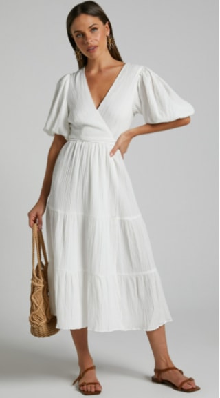 Tiered Waffle Wrap Midi Dress
