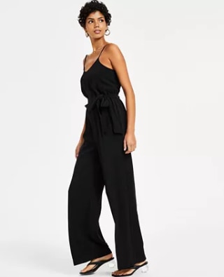 Bar Iii Women's Textured Crepe Belted V-Neck Jumpsuit,