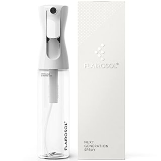 FLAIROSOL - The Original, Spray Bottle for Hair, Plants &amp; More, Continuous Mister, Ultra Fine Water Mist. Trusted by Professional Salons &amp; Barbers. 10 oz, Clear Bottle, Black Print