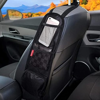 Luckybay Car Seat Side Organizer, Auto Seat Storage Hanging Bag, Phones, Drink, Stuff Holder with Mesh Pocket for Cars, SUV & Truck (Black)