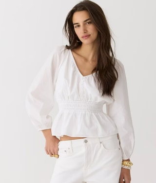 V-Neck Smocked-Waist Top