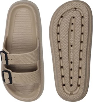 Weweya Men Women EVA Double Buckle Waterproof Pillow Slipper Nude Sandal Squishy Foam Rubber Sandal Khaki Women Size 7 7.5
