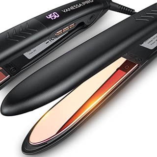 VANESSA PRO Flat Iron Hair Straightener, 100% Pure Titanium Flat Iron for One Pass to Achieve a Sleek Look, Curls Beautifully &amp; Straightens Well