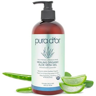 PURA D'OR Organic Aloe Vera Gel (16oz) with Lavender - All Natural Moisturizer for Skin &amp; Hair - Sunburn, Eczema Relief