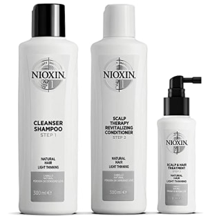 Nioxin System Kit 1, Hair Strengthening &amp; Thickening Treatment, Treats &amp; Hydrates Sensitive or Dry Scalp, Reduces Hair Breakage, For Natural Hair with Light Thinning, Full Size (3 Month Supply)