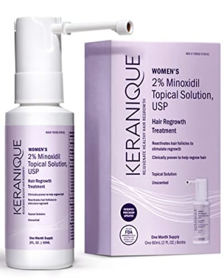 Keranique Hair Regrowth Treatment Extended Nozzle Sprayer - 2% Minoxidil, 30 Day Supply - Regrow Thicker-Looking Hair, Helps Revitalize Hair Follicles, 2 Fl Oz (Pack of 1)
