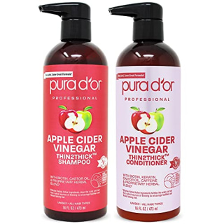 PURA D'OR Apple Cider Vinegar Thin2Thick Set (16oz x 2) ACV Shampoo &amp; Conditioner, Clarifying, Detox - Biotin, Keratin, Caffeine, Castor Oil, Aloe - All Hair Types, Men &amp; Women (Packaging may vary)