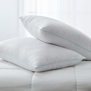 MARTHA STEWART Down Alternative Bed Queen Pillows Set Of 2, Cooling Hotel Pillow, Memory Foam-Like Fiber Fill, Premium Side Sleeper Pillows For Adults, Pressure Relieving, Dobby Stripe, White
