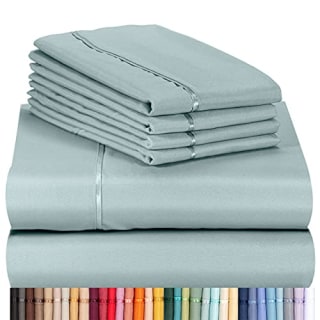 LuxClub 6 PC Queen Sheet Set, Bamboo Sheets Queen Size, Deep Pockets 18" Eco Friendly Wrinkle Free Cooling Bed Sheets Machine Washable Hotel Bedding Silky Soft - Light Teal Queen