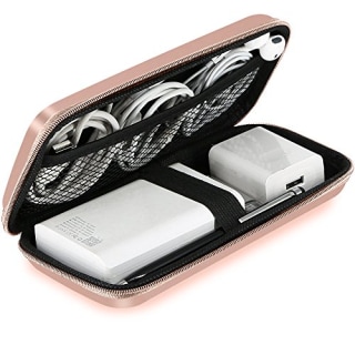 iMangoo Shockproof Carrying Case Hard Protective EVA Case Impact Resistant Travel 12000mAh Bank Pouch Bag USB Cable Organizer Earbuds Pocket Accessory Smooth Coating Zipper Wallet Rose Gold