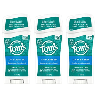 Tom's of Maine Long-Lasting Aluminum-Free Natural Deodorant for Women, Unscented, 2.25 oz. 3-Pack (Packaging May Vary)